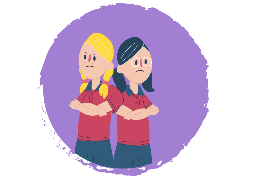 Friends who are fighting - two girls with arms crossed