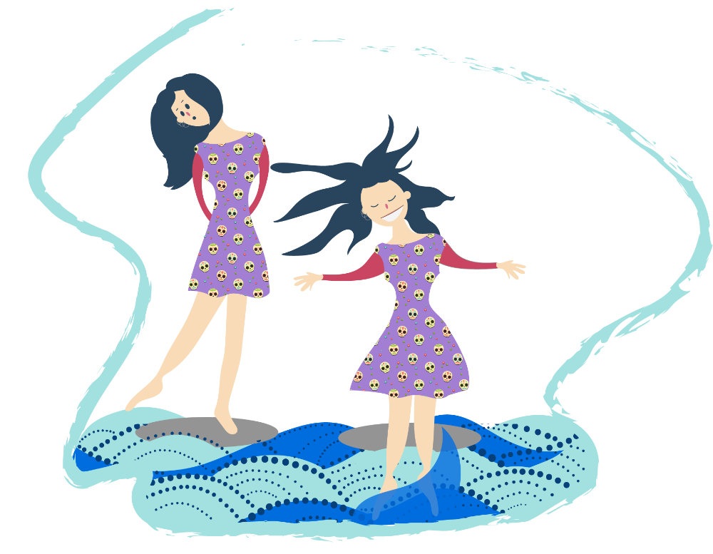 Teen girl being risky as she jumps into waves