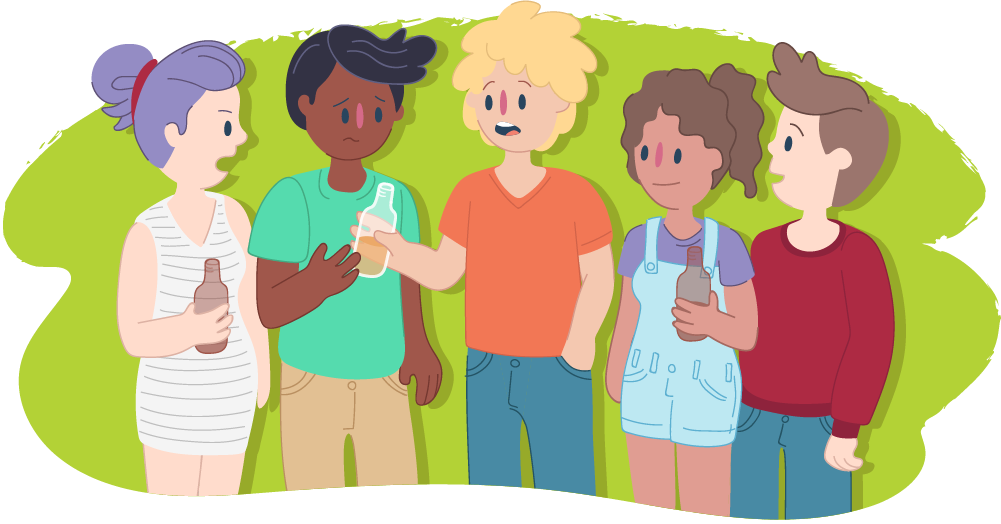 Teenager being pressured by his friends to have a drink of alcohol
