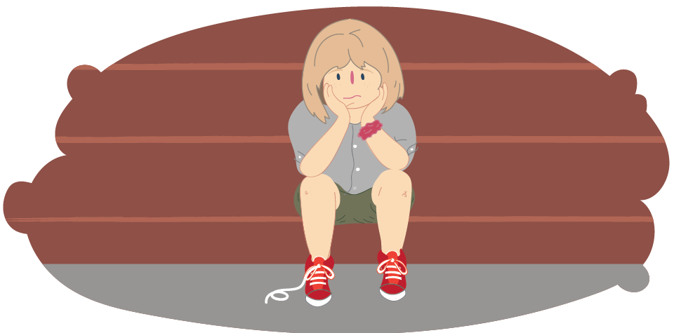 Bored kid alone sitting on steps