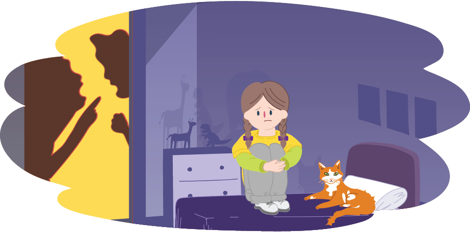 Child in the dark listening to parents yelling