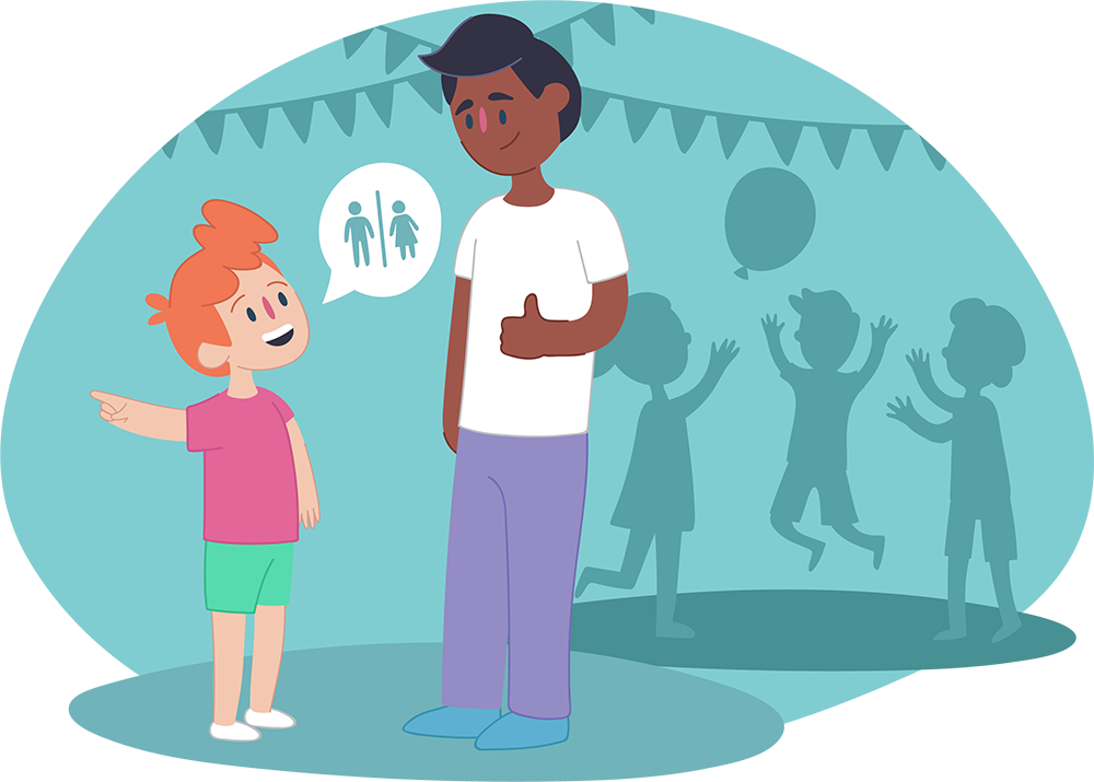 Kid letting adult know that they need to go to the bathroom