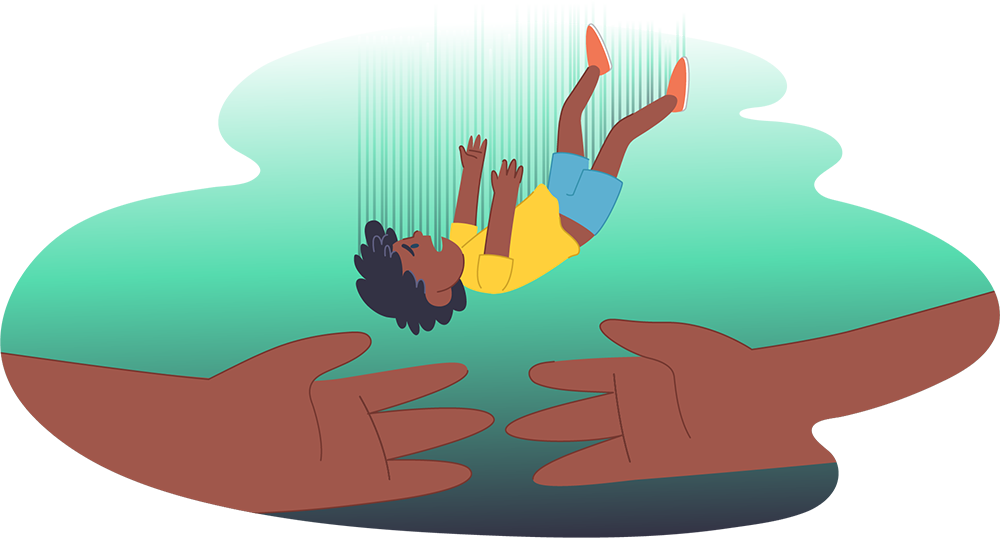 Child falling into supportive hands of parent or carer