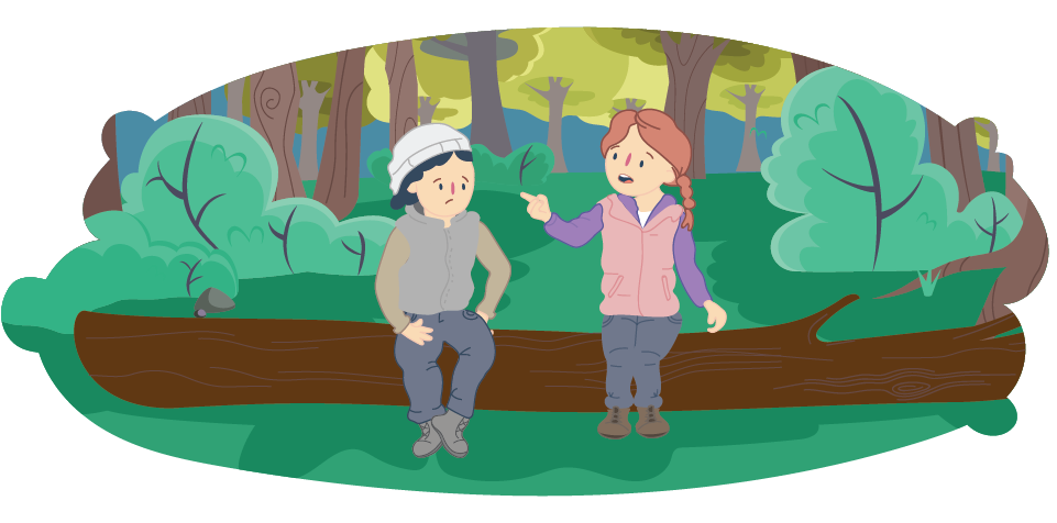 Two friends talking in the forest