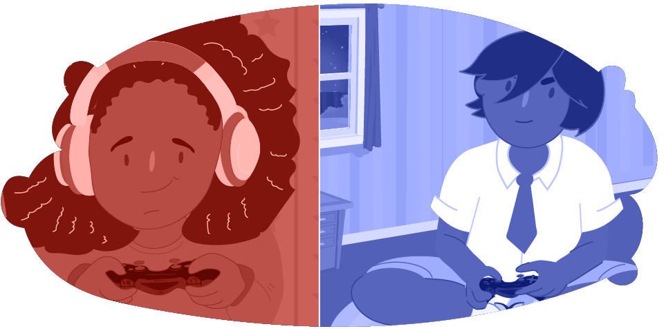 Two children playing online video games